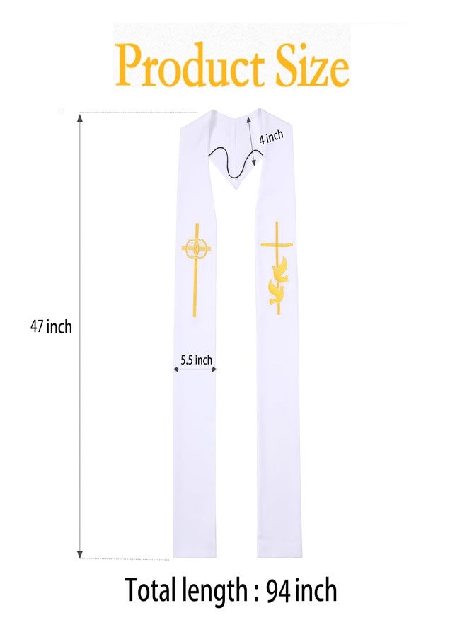 D DODOU Adult Embroidery Clergy Cross Stole for Church Traditional Wedding Pastor Stole (White 1) - Image 2